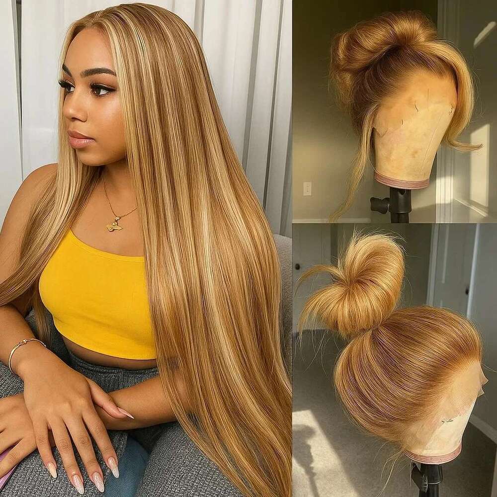 P4/27 Highlight Bone Straight 13x4 HD Lace Frontal Wigs Brazilian Ombre Honey Blonde Colored Human Hair Wig For Women