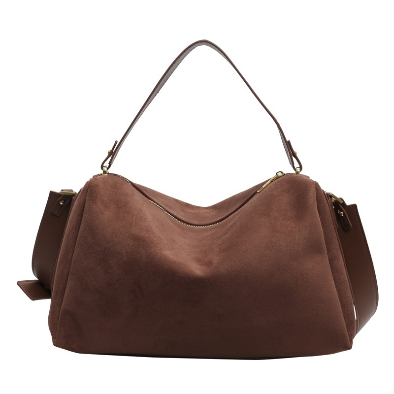Free Shipping Korean Style Large Capacity Tote Bag Simple Shopping Bag Designer Trendy Suede Shoulder Underarm Bag 2025 Autumn New Retro Bag For Women