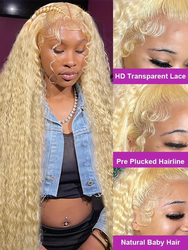 613 Blonde Lace Front Wig Human Hair 13x6 Deep Wave Lace Front Wigs 200 Density HD Lace Frontal Wig Pre Plucked Synthetic