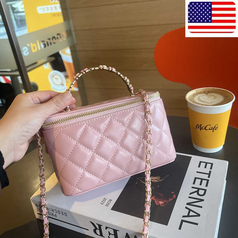 Designer bag 23K Lambskin Camellia Handle Pink Lambskin Makeup Box Vanity Bags Cosmetic Case Mirror Classic Diamond Lattice Quilted Metal Crossbody Handbags Cltuc