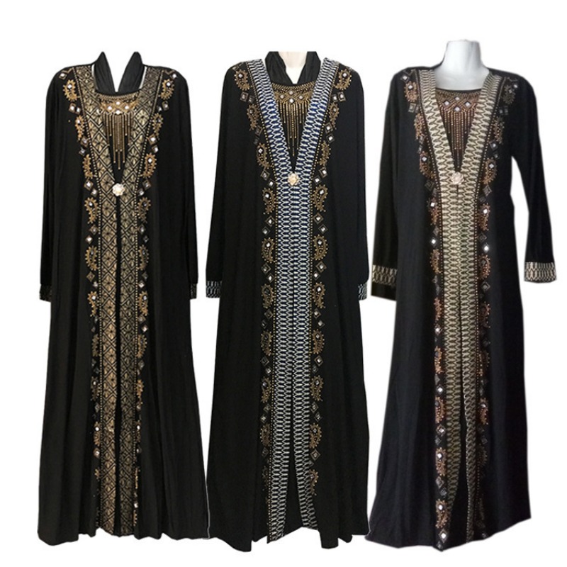 Eid Dubai Long Sleeve Rhinestone Women Muslim Dress Breathable Black Floral Embroidered Cardigan Robe Modest Islamic Abaya X250610