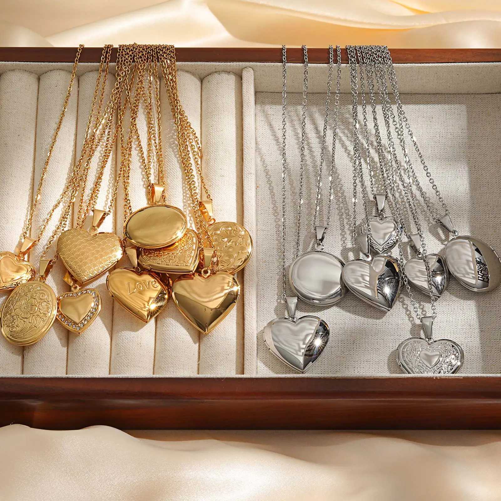 Delicate Floral Oval Heart Locket Pendant Necklaces for Women Stainless Steel Photo Frame Promise Love Keepsake Gift XJ250604