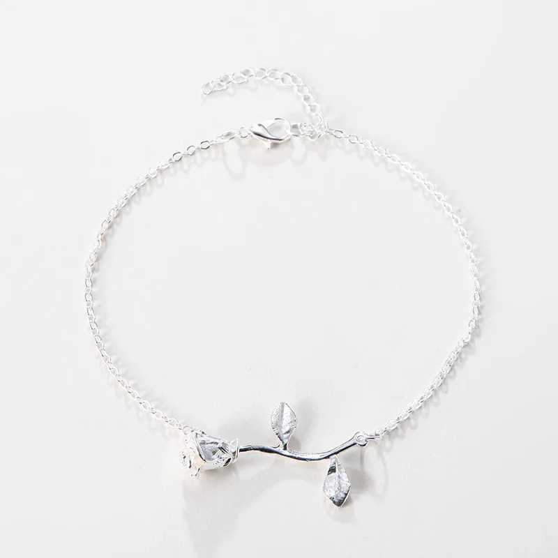 Trendy Summer Simple Silver Color Rose Flower Chain Anklet Bohemian Vintage Footwear Leg Bracelets 2021 Female Foot Jewelry W250604