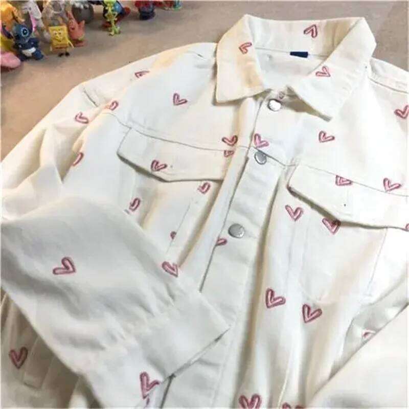 Spring Autumn Printing Love Denim Jacket Women 2024 New Fashion Loose Casual Thin Coat Pure Colour Button Outerwear Female