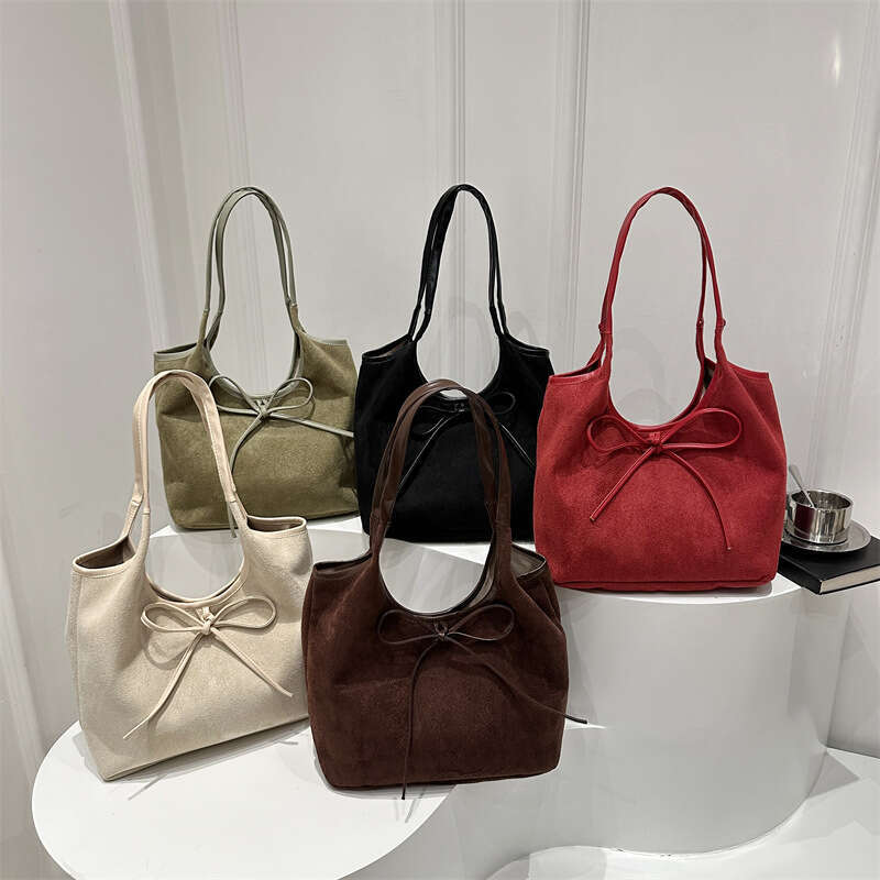 Large Capacity Casual Fashion Personality Bowknot Design Women's 2024 Suede New Commuter Underarm Shoulder Bag