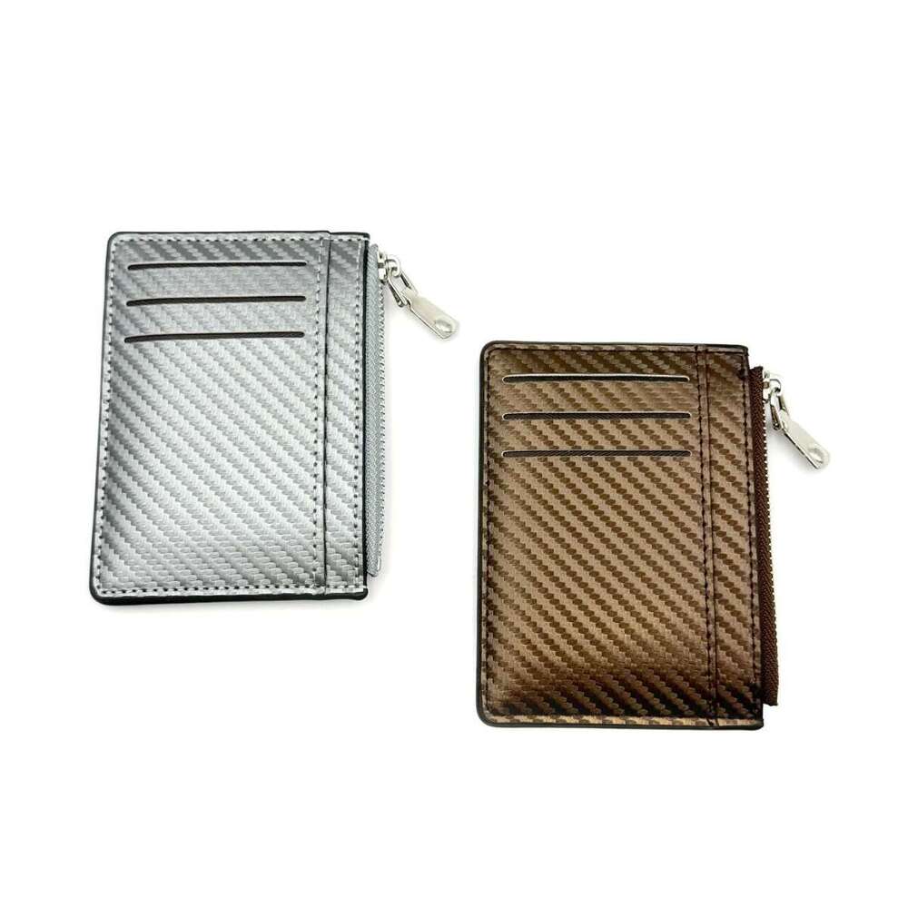 Defuli2025 Summer Men's Wallet Holder Multi-Card Slot PU Fabric Carbon Fiber Texture Zipper Card Case Trendy
