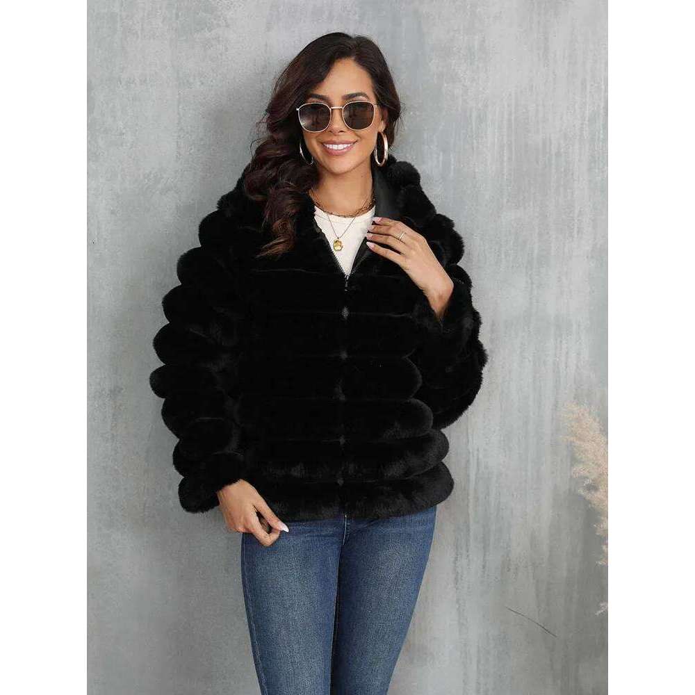 ZADORIN Autumn Winter Casual Hood Fluffy Pink White Coat Women Ripple Zipper Ladies Jackets Fur Faux Coats for Woman