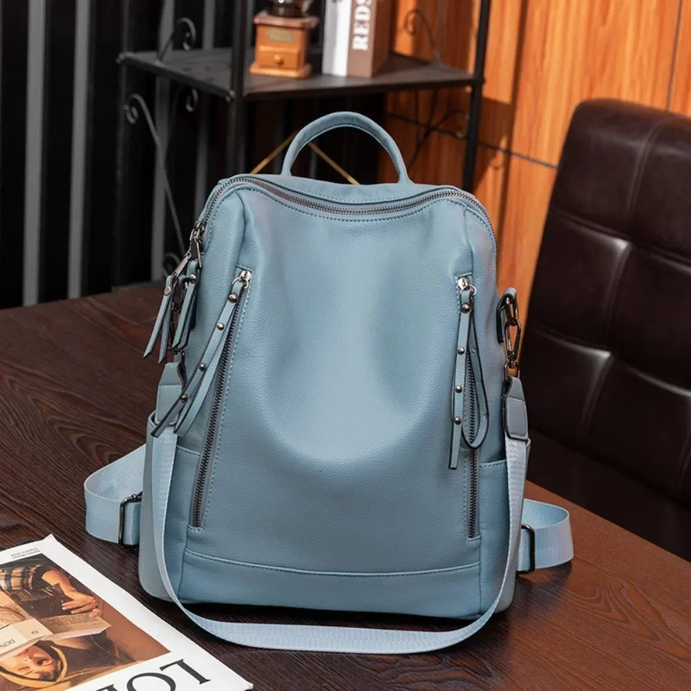 Genuine Leather Backpack For Women Fashion Travel Bagpack High Quality School Bags Casual Lides Shoulder Bag Sac 250530