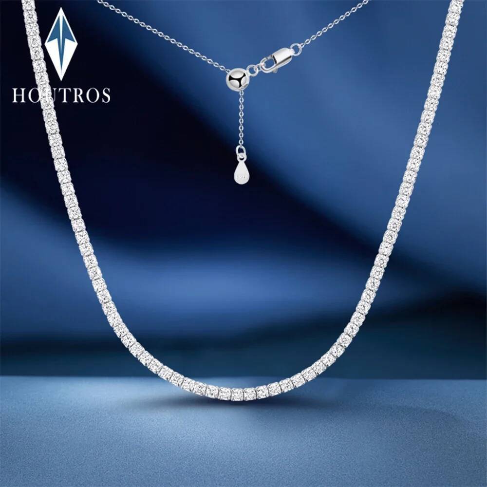 2mm D Color Moissanite Tennis Choker Necklace For Women S Sier Gold Plated Adjustable Necklaces Chain Wedding Jewelry