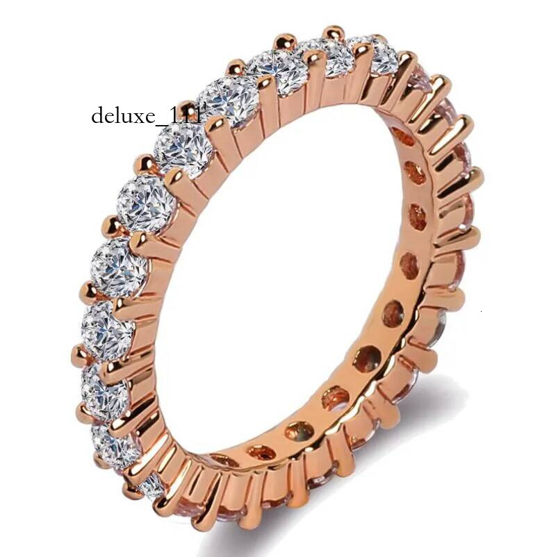 Choucong Top Sell Wedding Rings Simple Fashion Jewelry Sterling Sier&Rose Gold Fill 3MM Round Cut 5A Zircon Eternity Party Women Bridal Ring Set Gift