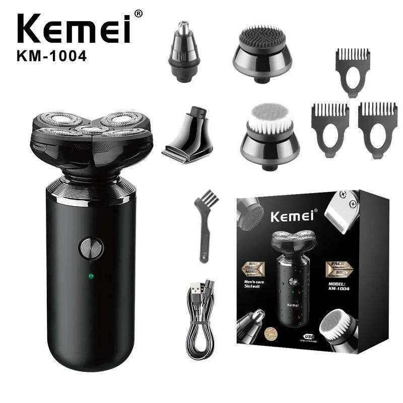 Kemei KM 1004 5-In-1 Electric Shaver For Men Nose Ear Trimmer, Hair Clipper, Bald Head Shaver,Body Groomer