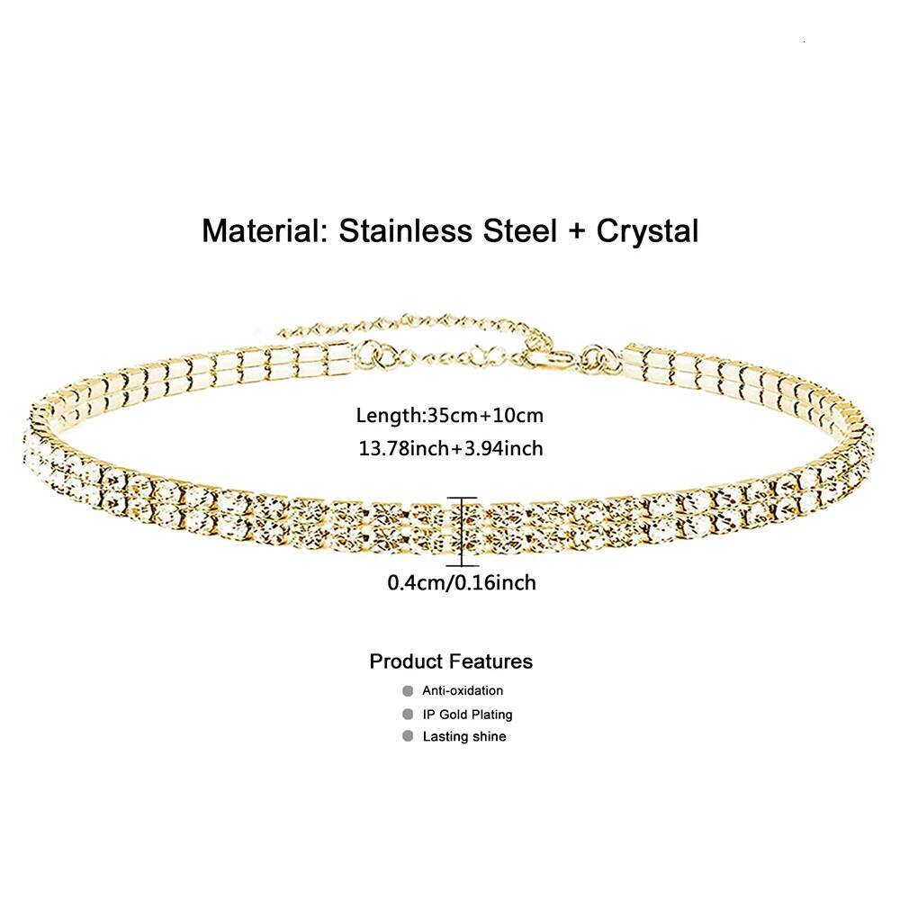 MinaMaMa Minimalist Stainless Steel Crystal Choker For Women Exquisite Rhinestone Chain Tennis Necklaces Jewelry Gifts