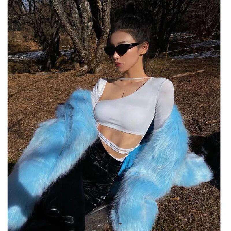 Fall/Winter 2025 Plush Fur Jacket Women's Overcoat Fashion Loose Long Imitation Fox Hair Slim Mao Coats Female Warm Coat