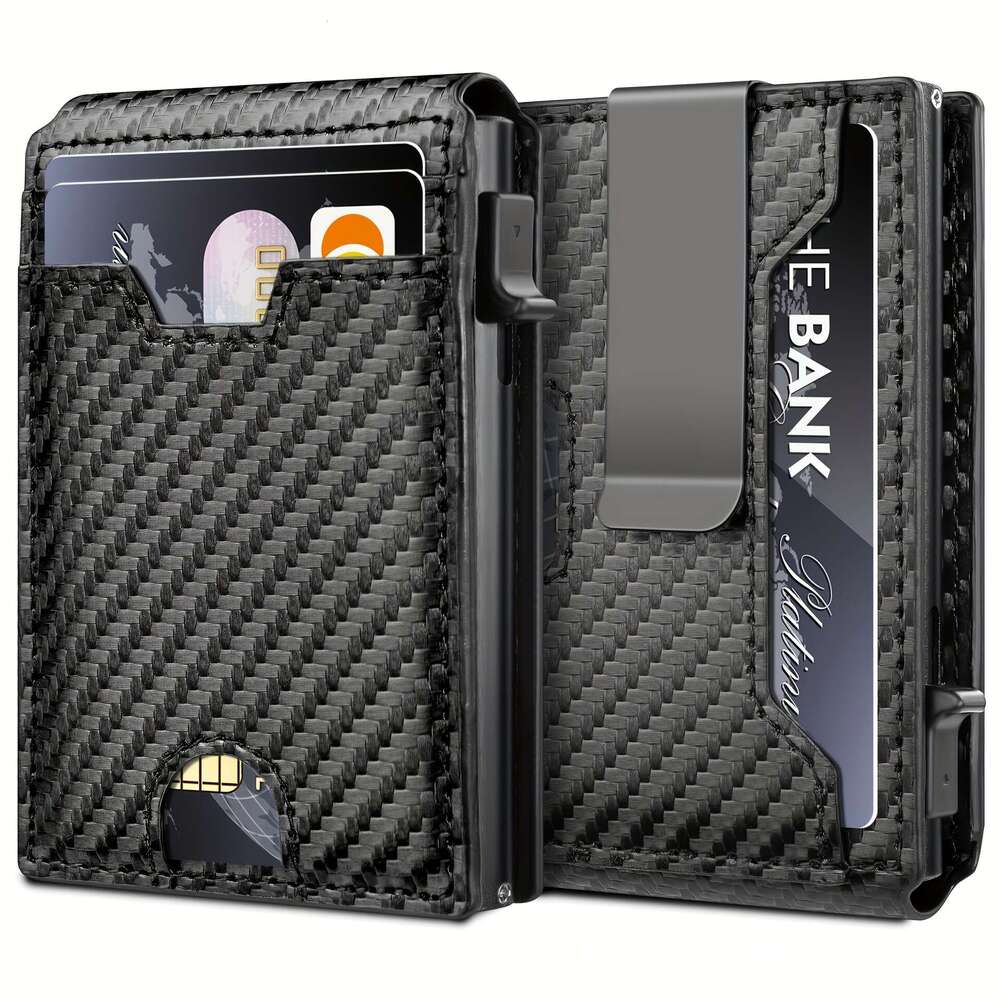 Carbon Fiber Leather Multi-Card Slot Short USD Clip Anti-Theft 80% off Men's Wallet
