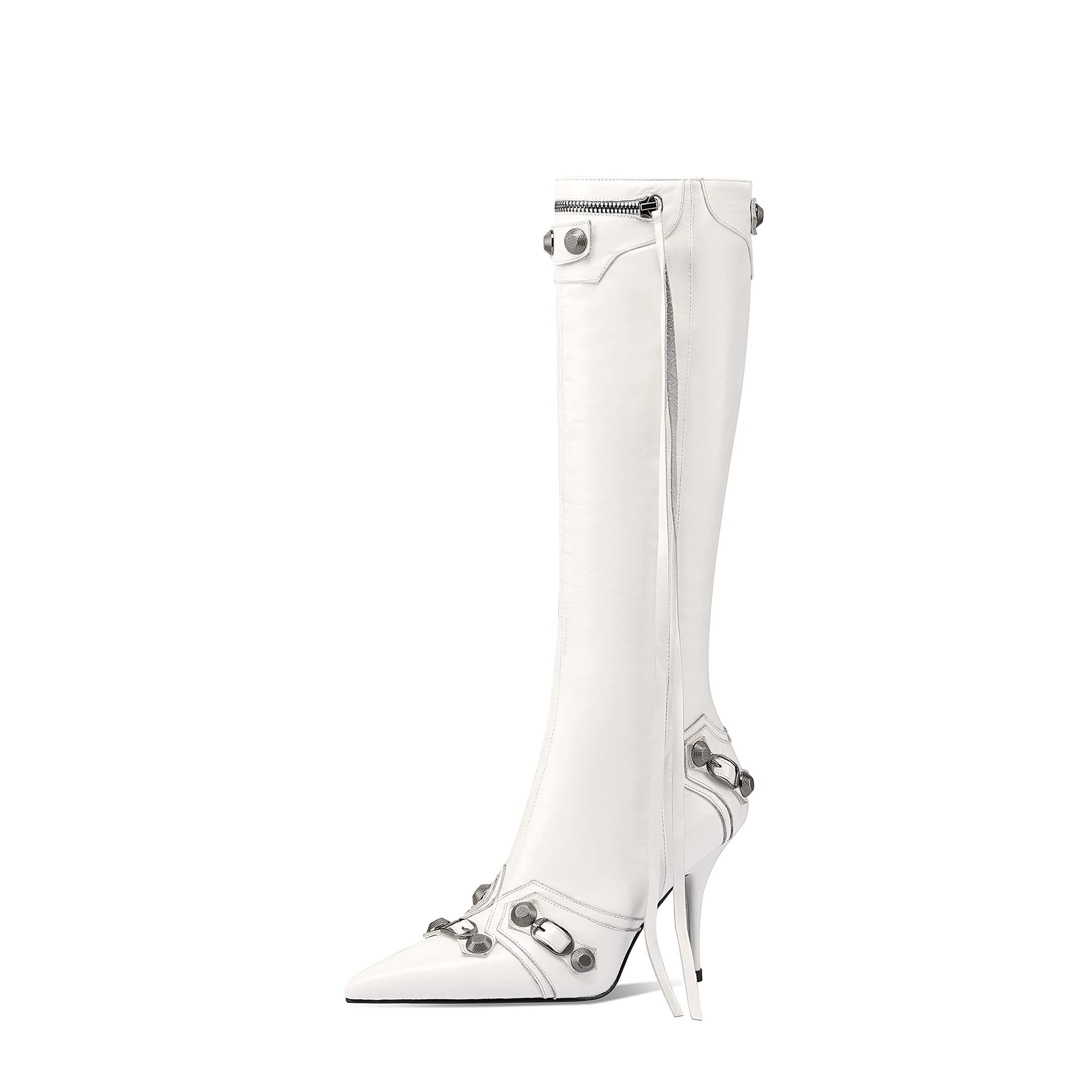 arqa womens stiletto black knee high boots sexy pointed toe boot fashion trendy high heel boots zipper