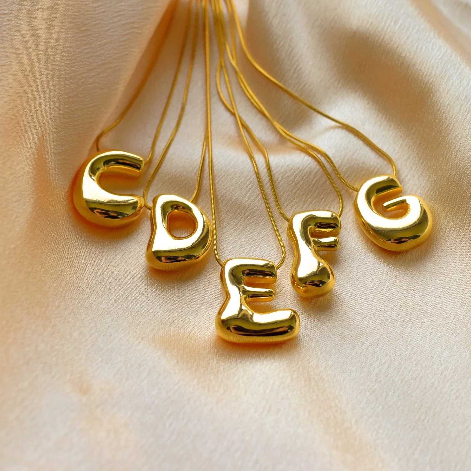 Golden Color Stainless Steel Initial Necklace for Women Girls Chunky Bubble Letter Pendant Necklaces Trendy Collar Jewelry Gift XJ250604