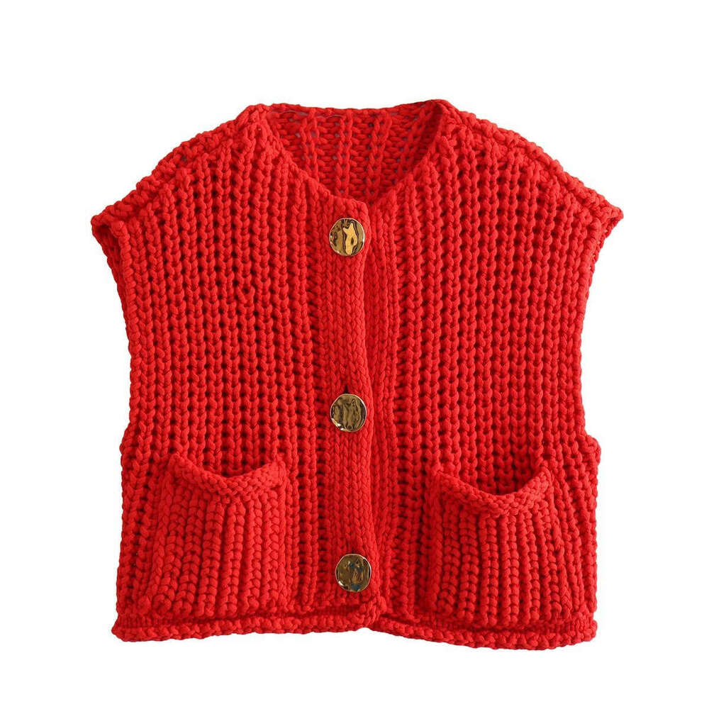 Autumn Street Cardigan Fashion Cute Crochet Knit Coarse Needle Vest Women's Clothing B5