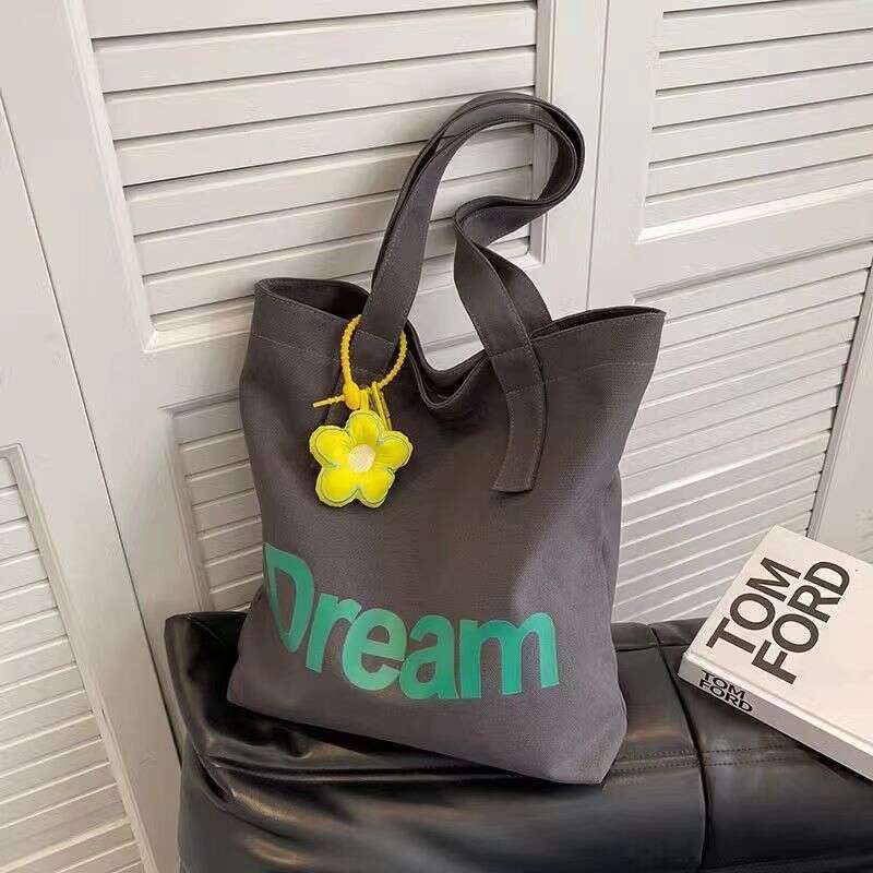 Korean Lazy Large Capacity Shoulder for Women 2024 New Literary Girl Fresh Canvas Simple Tote Bag