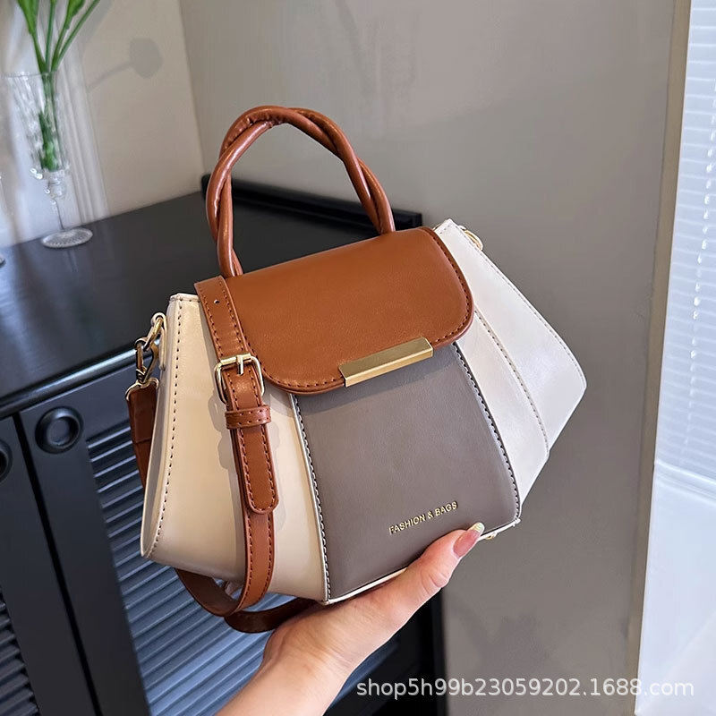 Hot selling color blocked women's handbag for spring and summer, niche design, multifunctional small square bag, designer shoulder bag