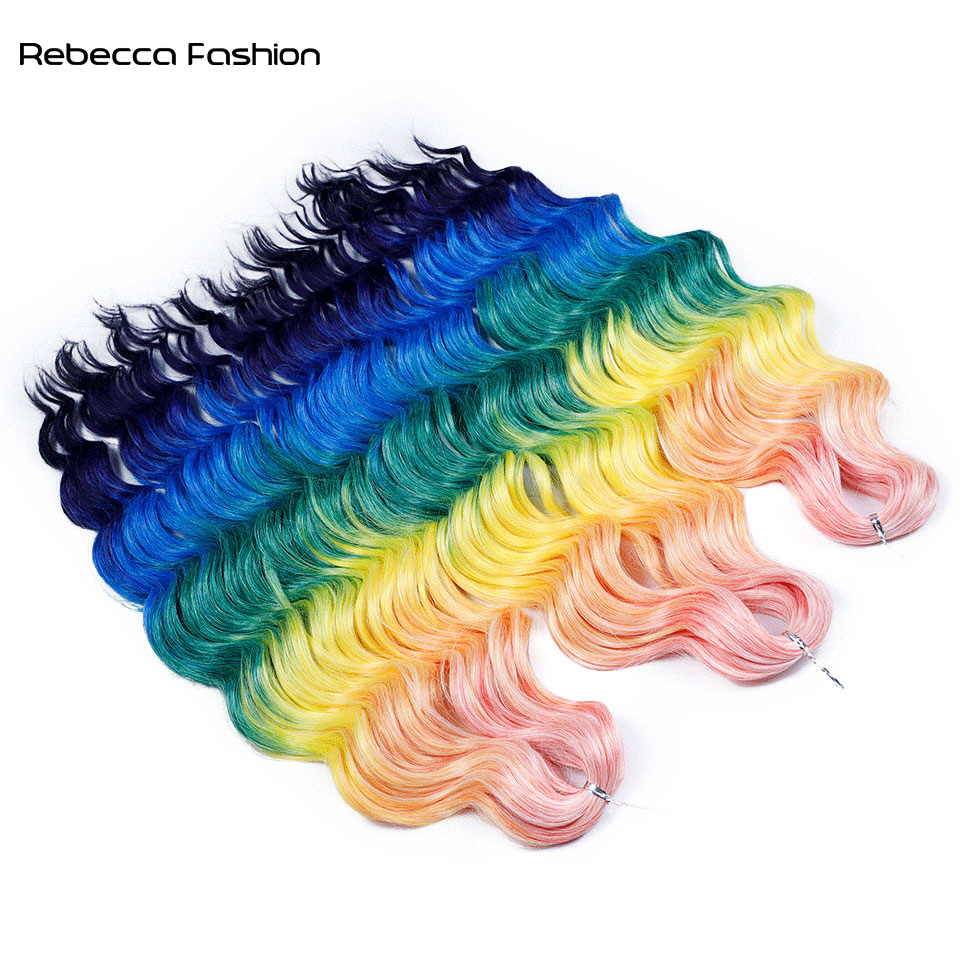 Rebecca Fashion Anna Synthetic 24 Inch Water Braiding Extensions Ombre Blonde Deep Wave Afro Curl Twist Crochet Hair for Women