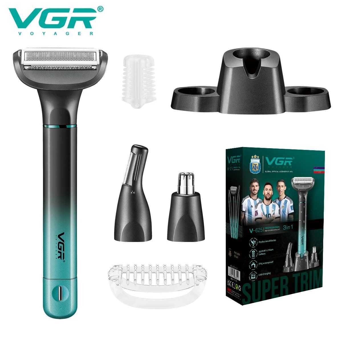 VGR 3in-1 Mens Razors Hair Trimming Set Rechargeable Professional Foil Shaver Portable Nose Hair Ear Hair Eyebrow Trimmer 625XJ250604