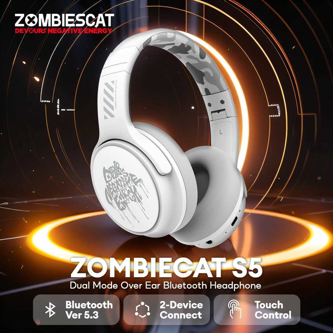 Zombie Cat S5 Bluetooth Headphone Touch Control Wireless Earphones ENC Noise Canceling Foldable Over Ear Headset Dual Connection Z250604
