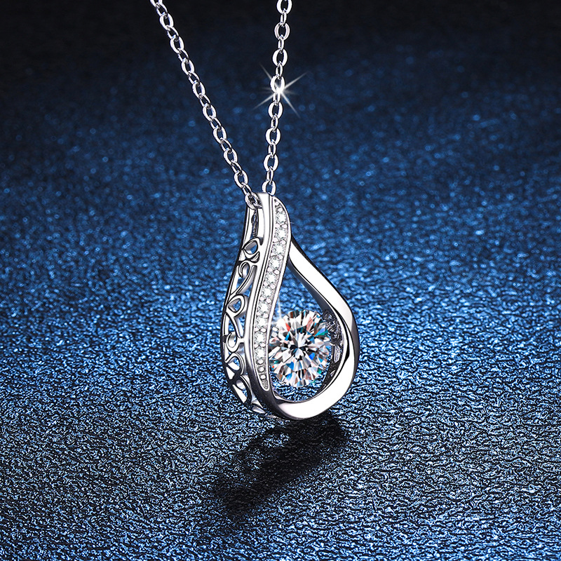 S925 Sterling Silver Moissanite Pendant Necklace 1ct Drop Design, Elegant Korean Style Jewelry for Women, Direct Wholesale