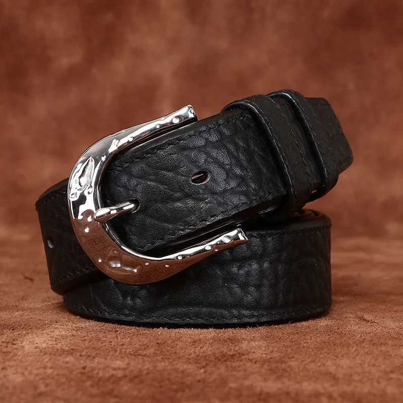 High-end light luxury double-sided bison leather belt mens genuine leather stainless steel mens business belt W250604