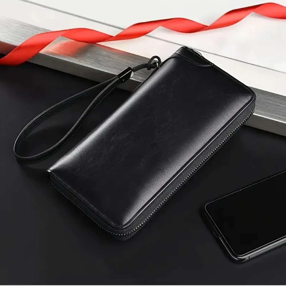 Long RFID Blocking Wallet Zipper Multi Holder Leather Credit Card Organizer Anti Theft Purse for Men