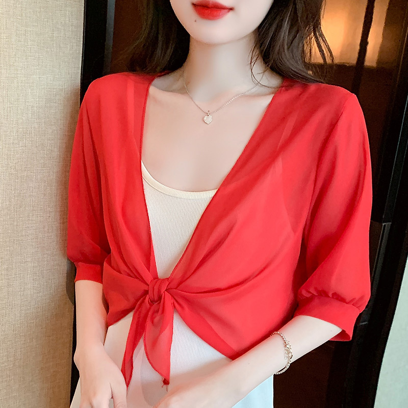 K920 Small shawl coat for women cross-border 2024 new small waistcoat versatile chiffon sun protection clothing ultra-thin short outer wear cardigan