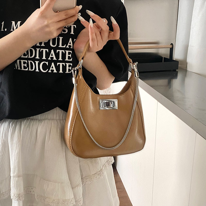 designer Korean Style Simple Soft Leather Shoulder Underarm Bag for Women 2025 New Commuter Handheld Bucket Bag Casual Fashion Crossbody Bag