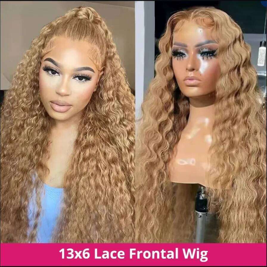 200% Density Front 13X6 27 Deep Wave Honey Blonde HD Lace Frontal Curly Wigs For Women Human Hair Wig sale