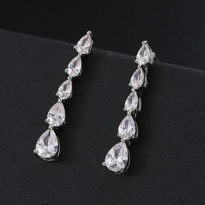 WEIMANJINGDIAN Arrival High Quality Teardrop Cubic Zirconia CZ Necklace and Earring Elegant Wedding Bridal Jewelry Set 250530