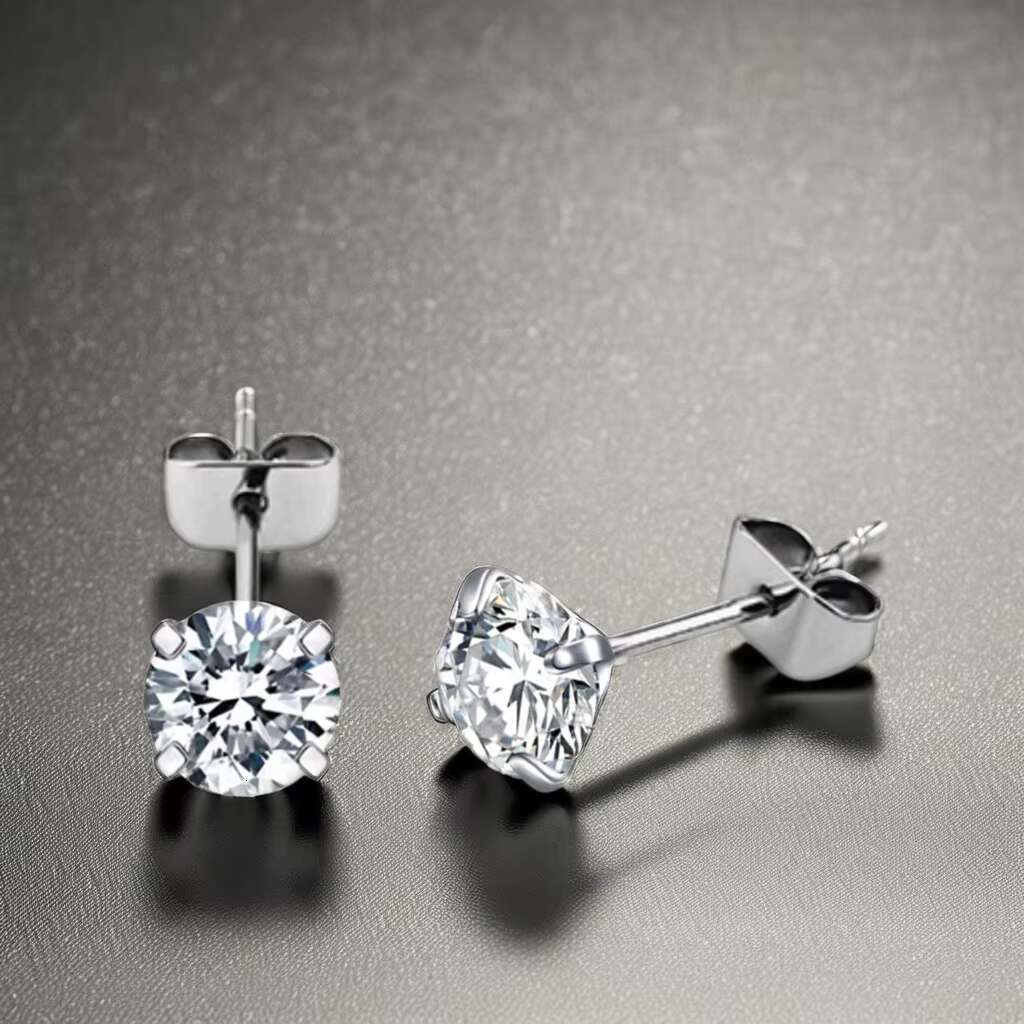 Eternal 925 silver four-claw setting round moissanite earrings