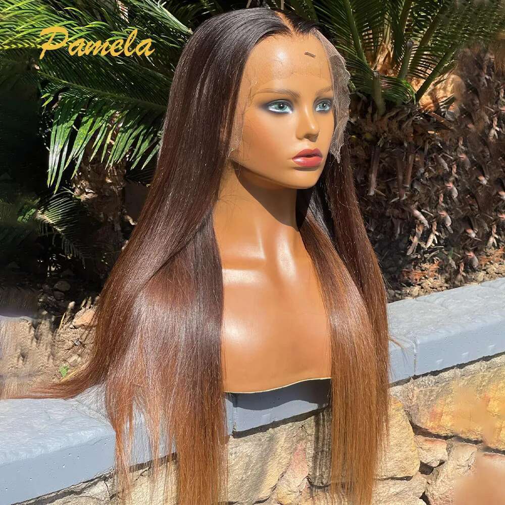 Super Double Drawn Ombre 1b/4 Colored Glueless Wig Ready To Go 13x6 Bone Straight Transparent 30inch Lace Front Human Hair Wigs