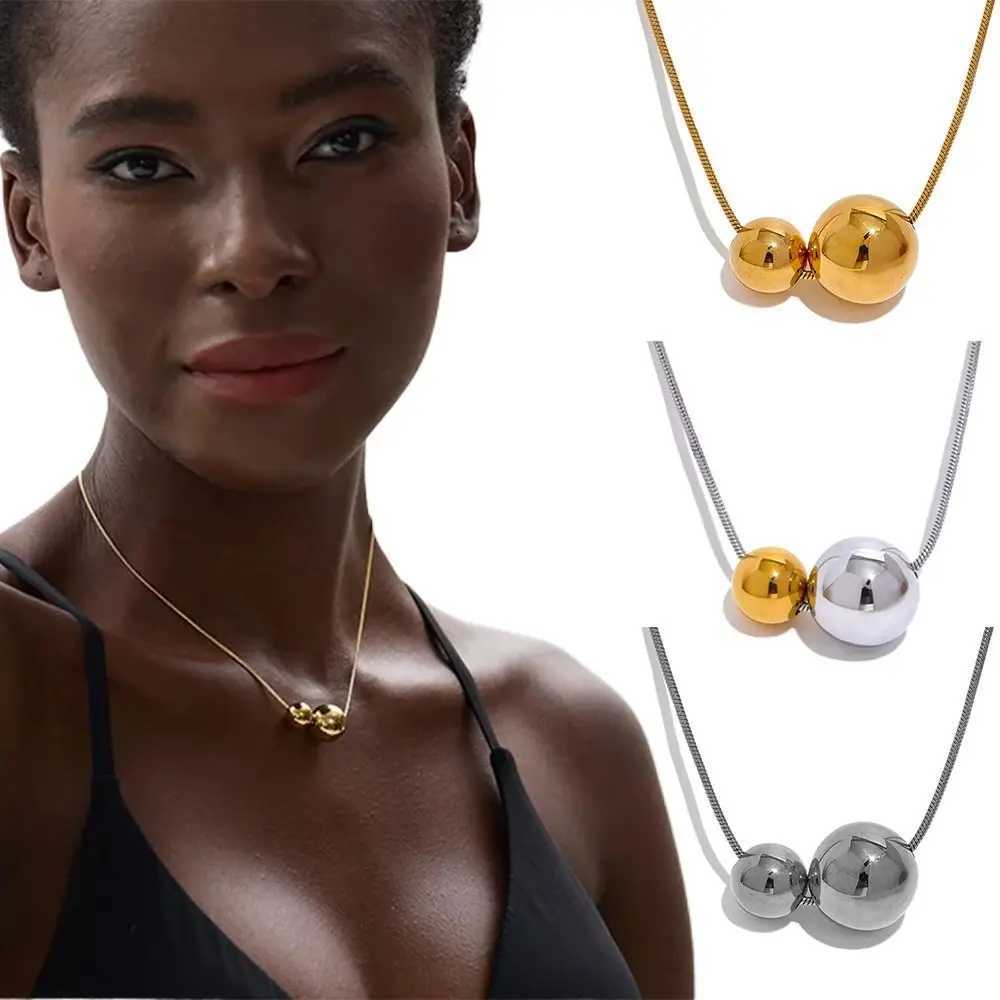 Minimalist Stainless Steel Round Ball Beads Pendant Necklace Waterproof Metal Gold Color Trendy Sweater Chain Necklace for Women XJ250604