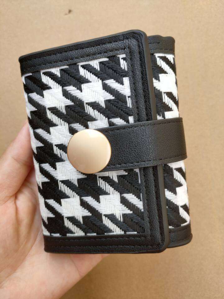 High-Quality Houndstooth Canvas Short Clasp, Clutch Bag, Long Women's Wallet with a Sense of Sophistication, Coin Purse