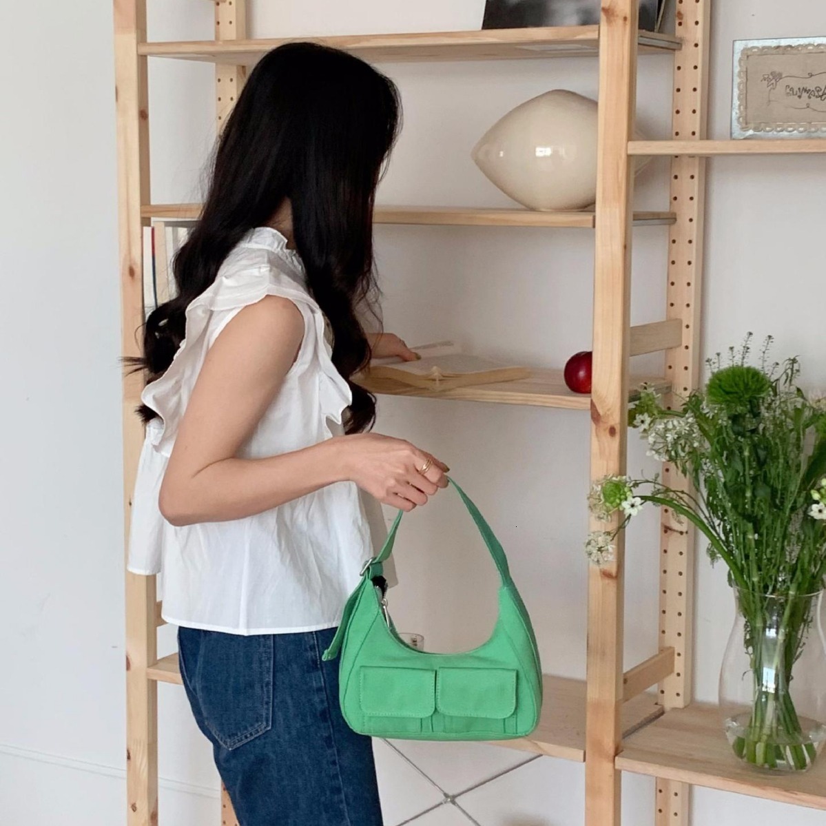 Spring/Summer New Korean Sweet Cool Pocket Canvas Bag Motorcycle Bag Handbag Underarm Women's Shoulder Bag Designer Crossbody Bag