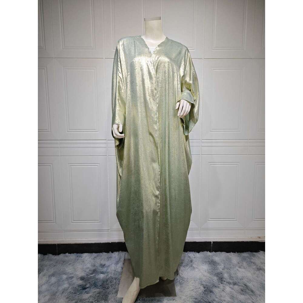 Mq101 Arab Dubai Modest Muslim Fashion Gold Foil Long Abaya Outerwear Cardigan Robe B5