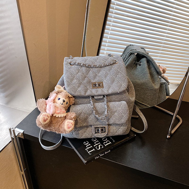 Chanel Style Quilted Chain Small Backpack For Women 2025 New Casual Student School Bag Niche Free Shipping Denim-like Designer Bag Double Shoulder Bag