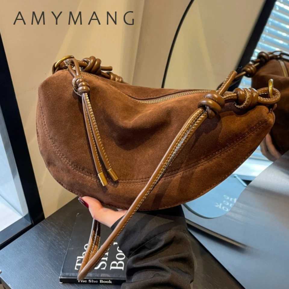 Frosted Retro Bag for Women 2025 New Autumn and Winter Niche Design Faux Suede Shoulder Messenger Commuter Dumpling Underarm Bag XJ250604