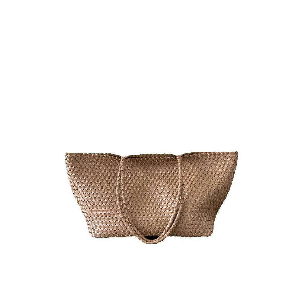 Woven Bag Leather Niche Design Handwoven Soft Leather Large Capacity Tote Bag Casual Lazy Style Shoulder Underarm Handbag Trendy Soft Woven Tote