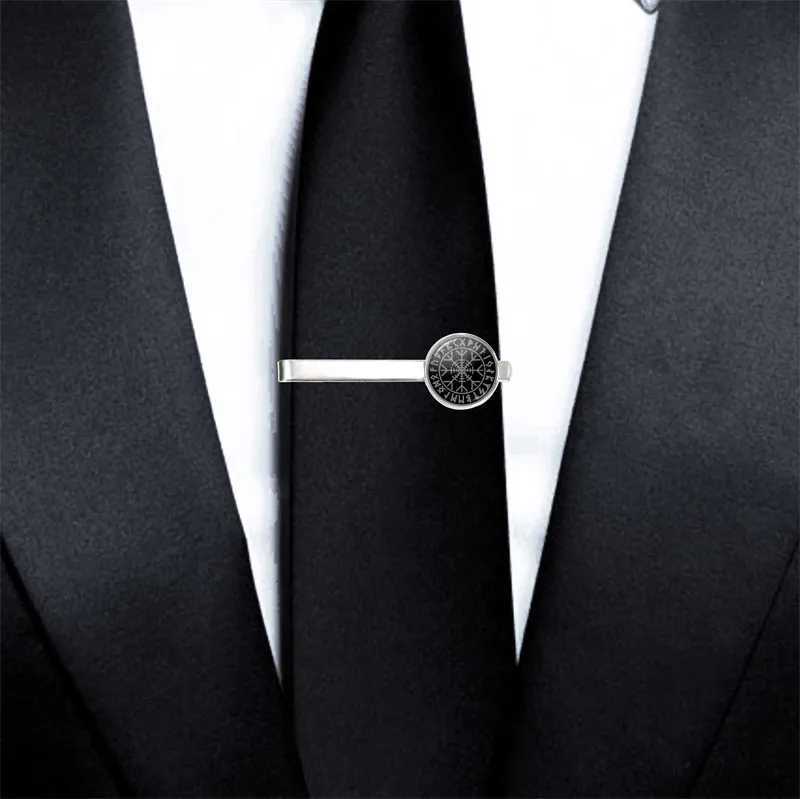 1pc Nordic Vikings Compass Runes Mens Glass Cabochon Tie Clip for Men Silver Color Metal Tie Clamp Pins Father Husband Gifts W250604