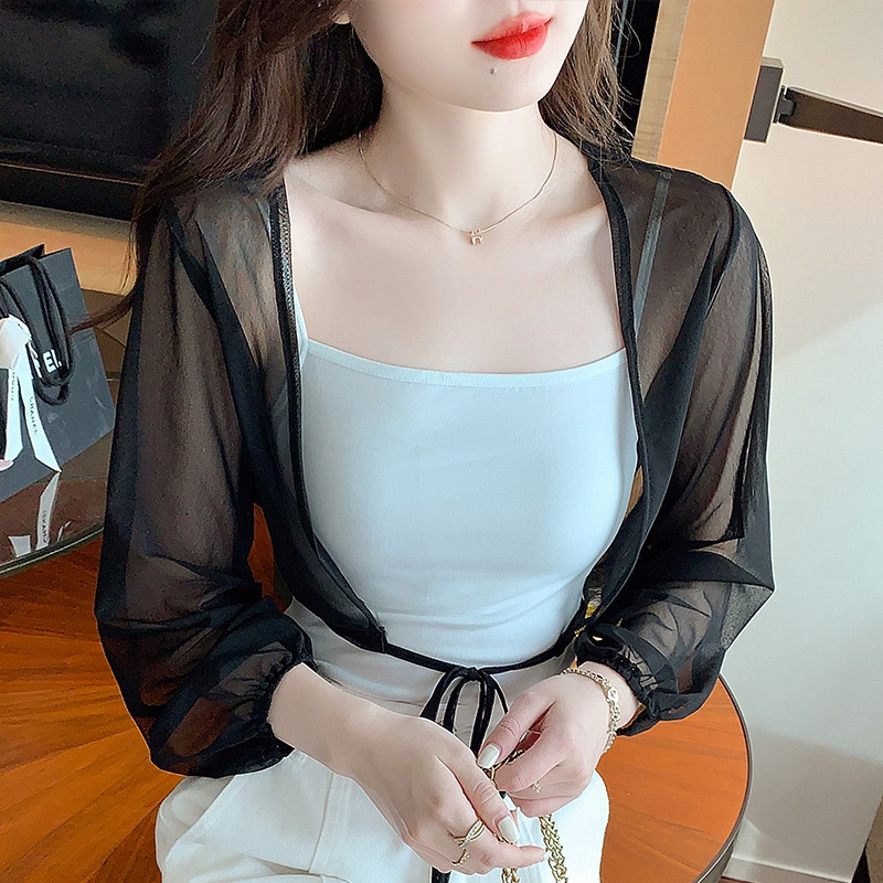K921 Shawl coat women 2024 spring and summer new small waistcoat versatile chiffon sun protection clothing short outer wear cardigan lace