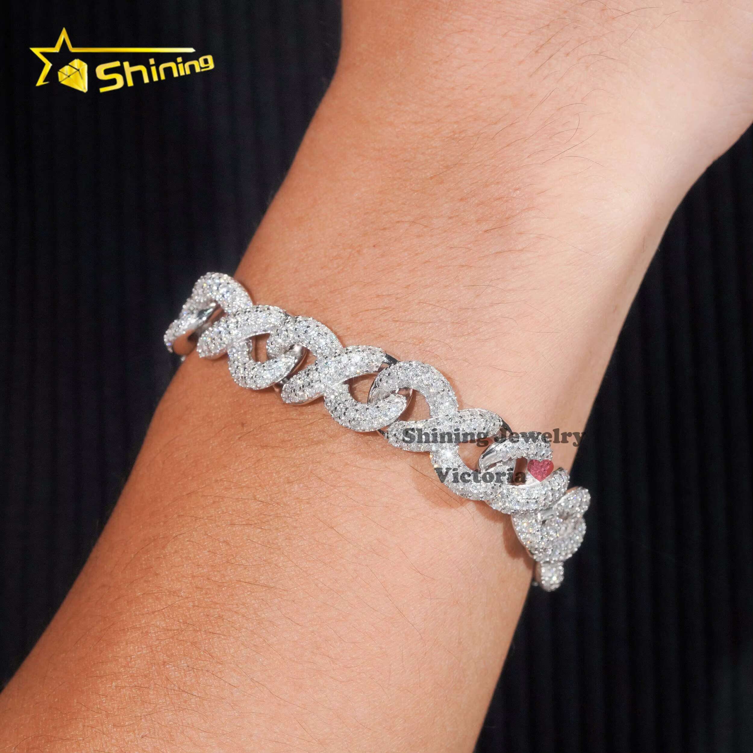 Fashion Best Selling Prong Setting White 12MM Cuban Bracelet Iced Out Jewelry Moissanite Diamond Hip Hop Infinity Link Bracelet