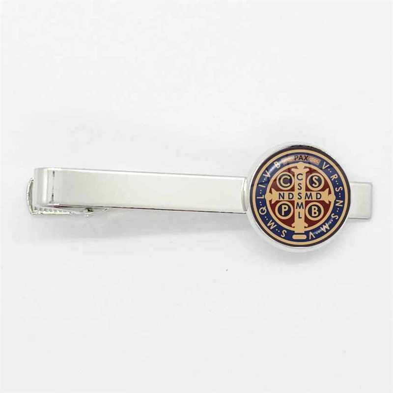 Saint Benedict Medal Tie Clip Catholic San Benito High Quality Clip Round Handmade Jewelry Glass Gem Clips Gift W250604