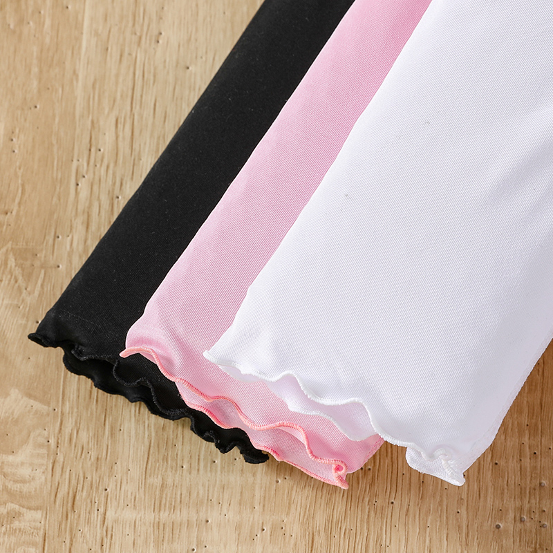 Girls' Fall Tights - Solid Color Slim Fit Knee-Length Pants for Ages 4-12 Year Girl's black fungus edge leggings