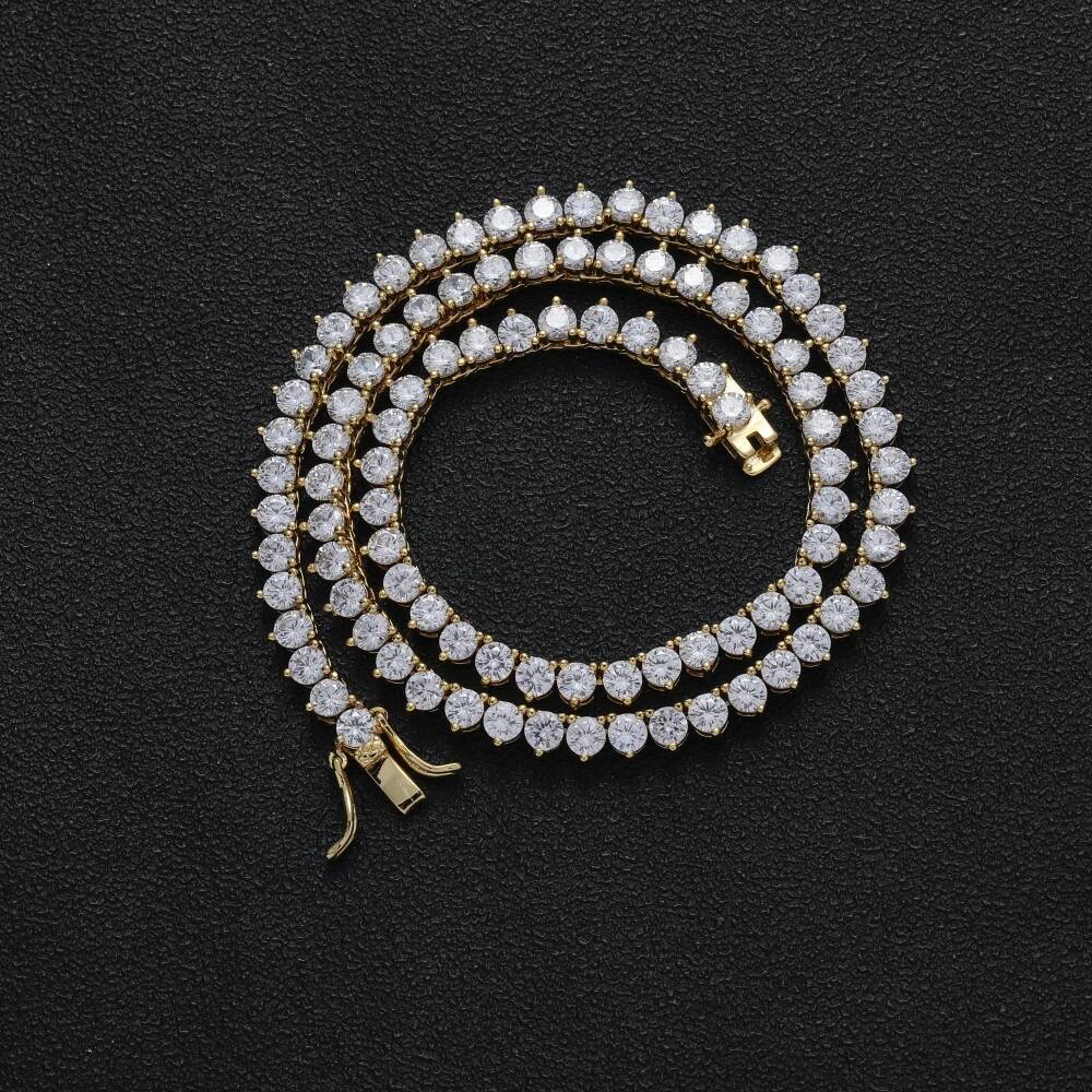 Bling 4mm 3 Prong tennis chain Iced Out AAA Cubic Zirconia brass setting Tennis Chain Necklace BC212