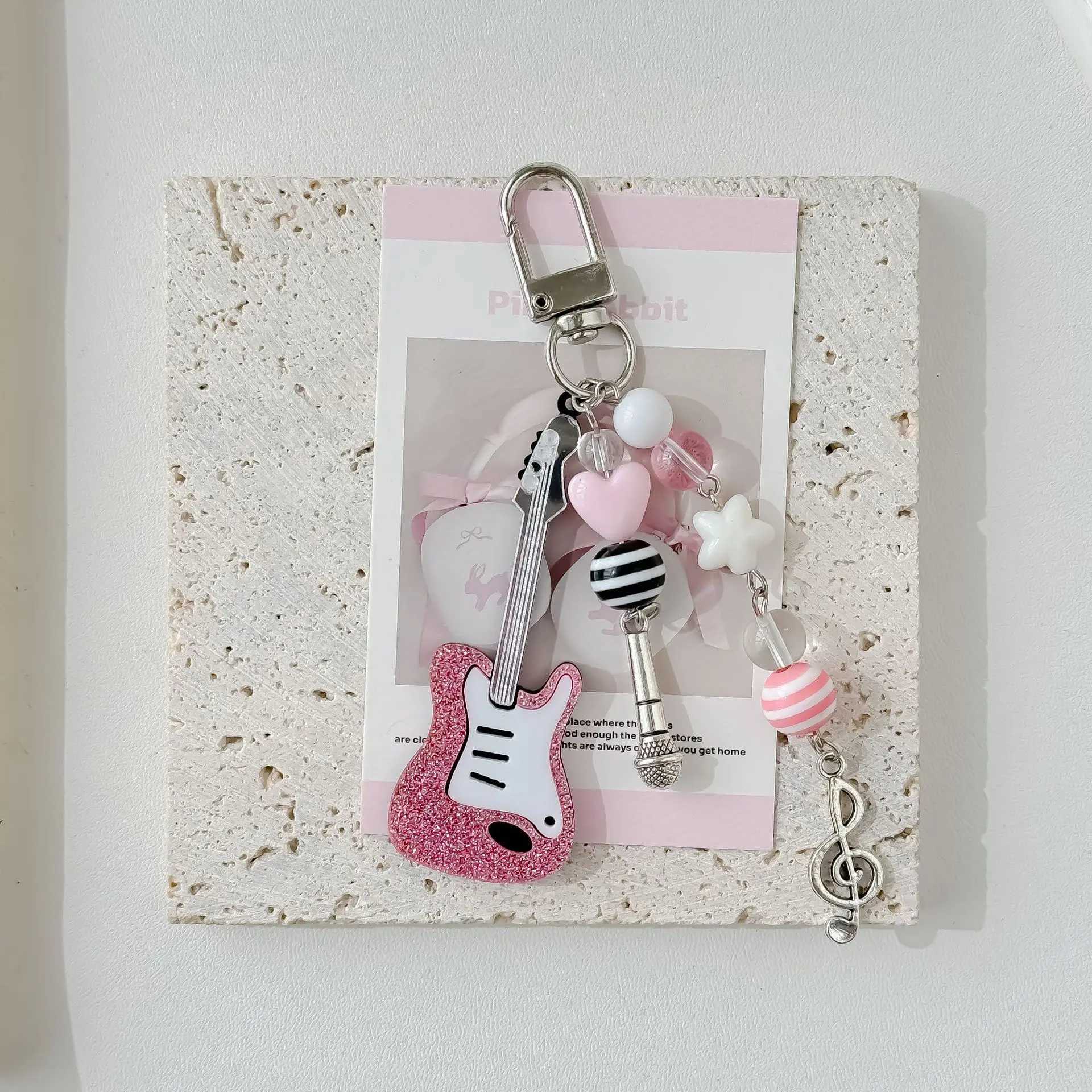 Cute Pink Musical Guitar Y2K Phone Charms Keychain Pendant Bag Phone Chain Cute Accessory Jewelry Gift for Girls Women W250604