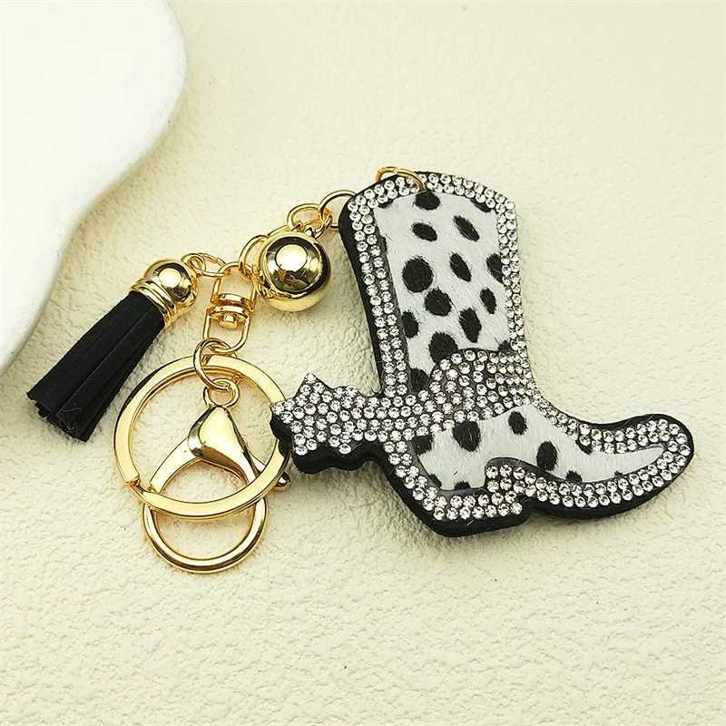 Magic Cowboy Boot Leopard Print Keyring For Women Men Crystal Rhinestone Lovely Bag Charm Hanging Keychain Jewelry Decoration W250604